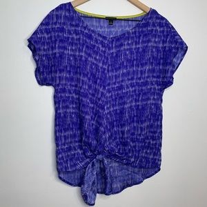 Ann Taylor Blue Short Sleeve Front Tie Shirt Small